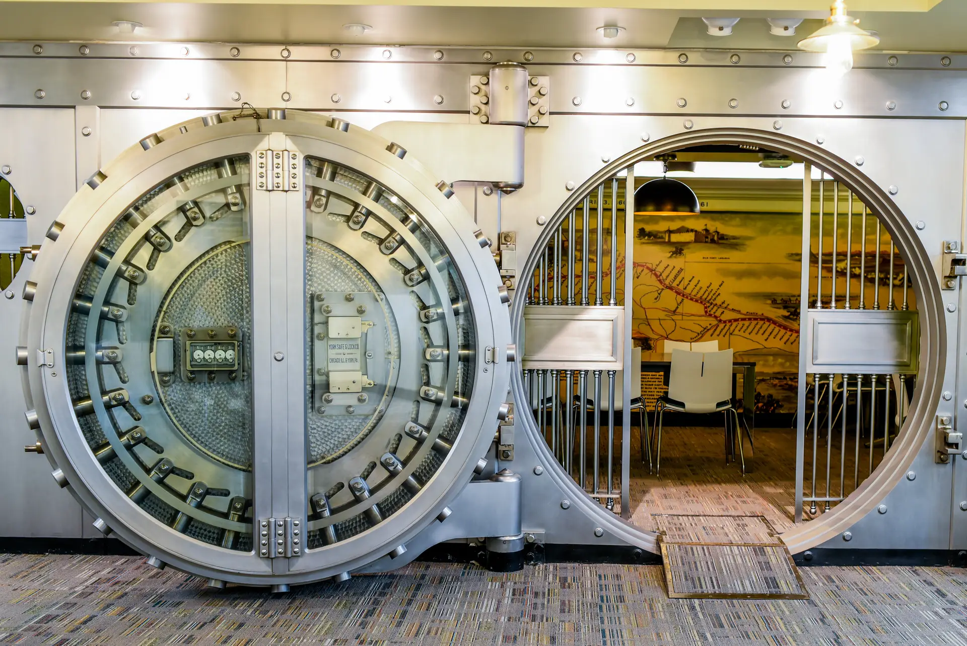 Bank Vault with tables and chairs inside