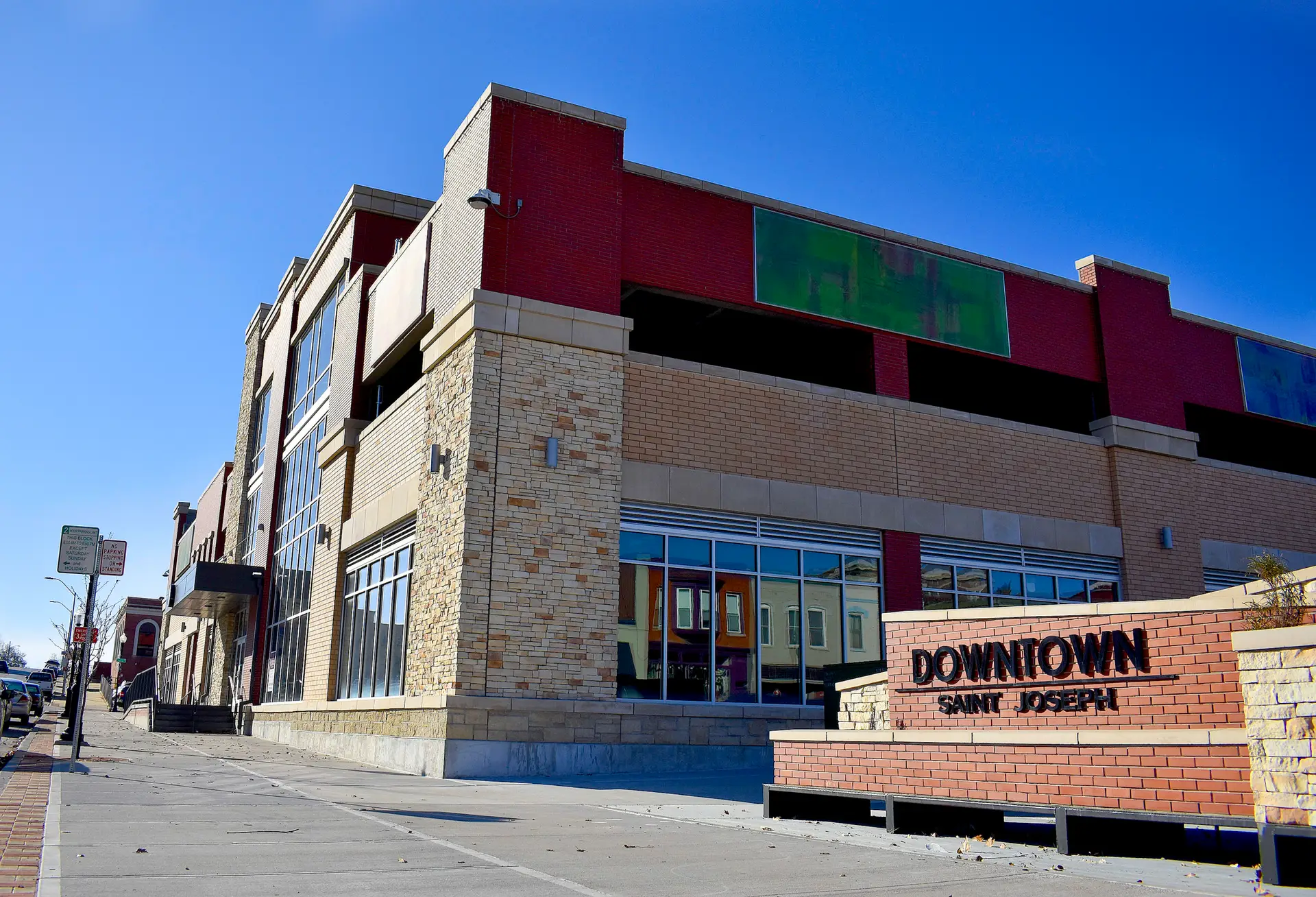 CC Parking Garage with Downtown Saint Joseph sign