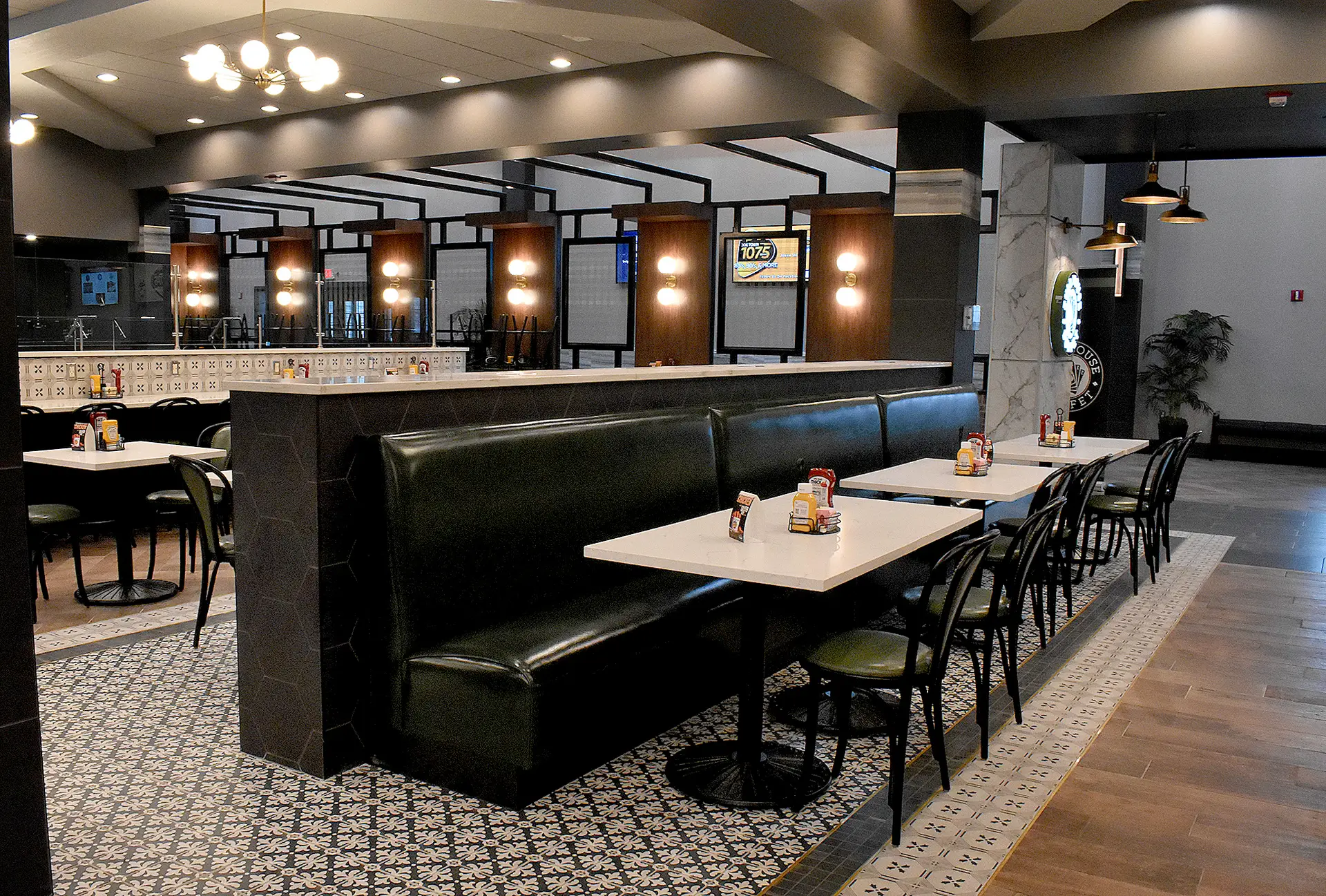buffet restaurant interior with booths