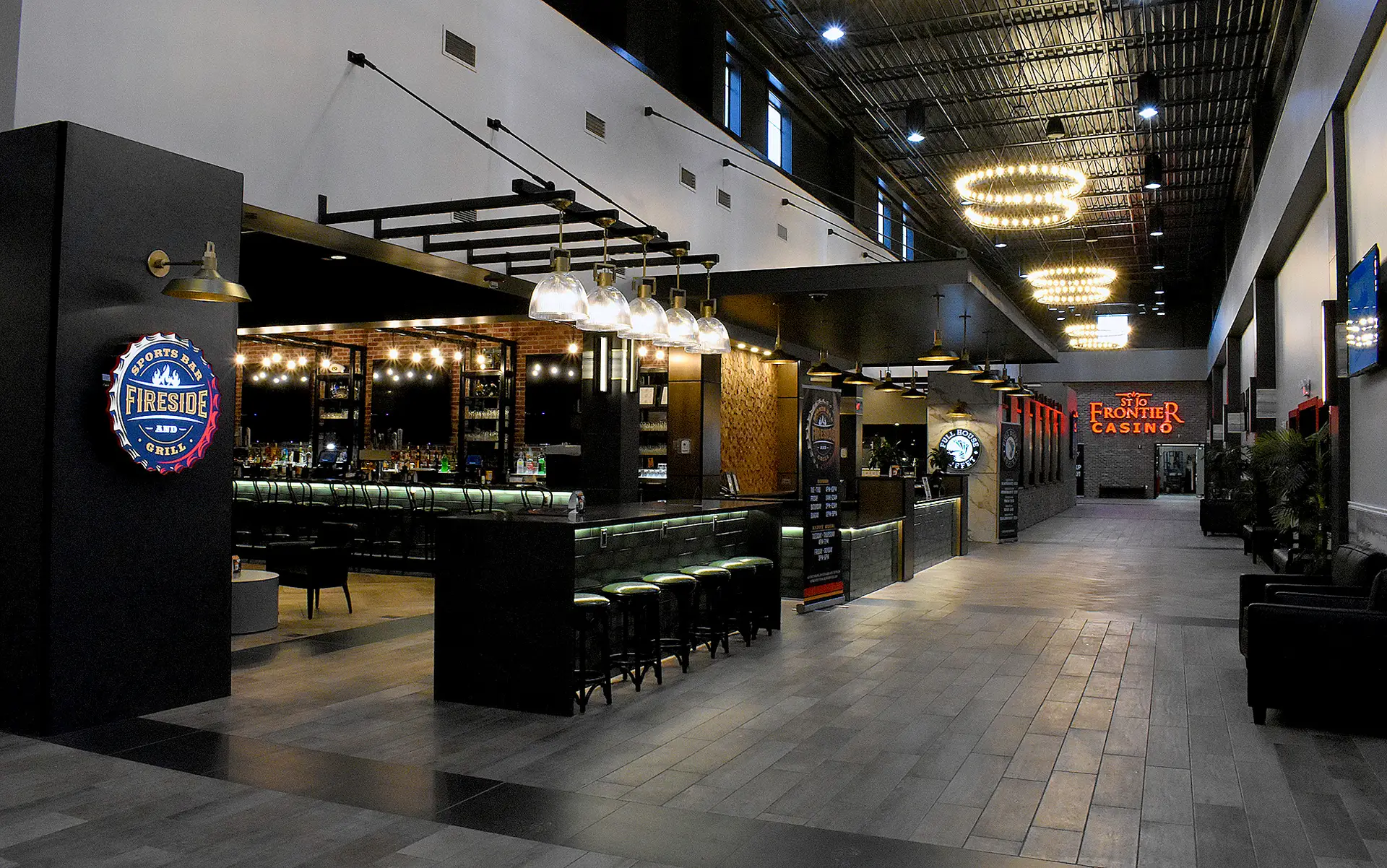 St Jo Frontier Casino hallway with Fireside Sports Bar and Grill